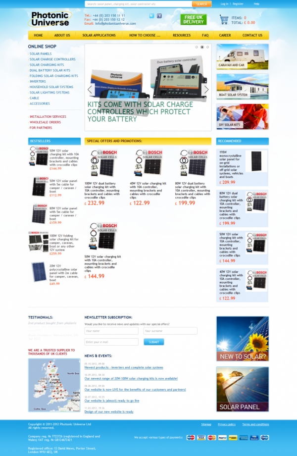 Интернет магазин солнечных батарей и аксессуаров «Photonic Universe», г. Лондон.